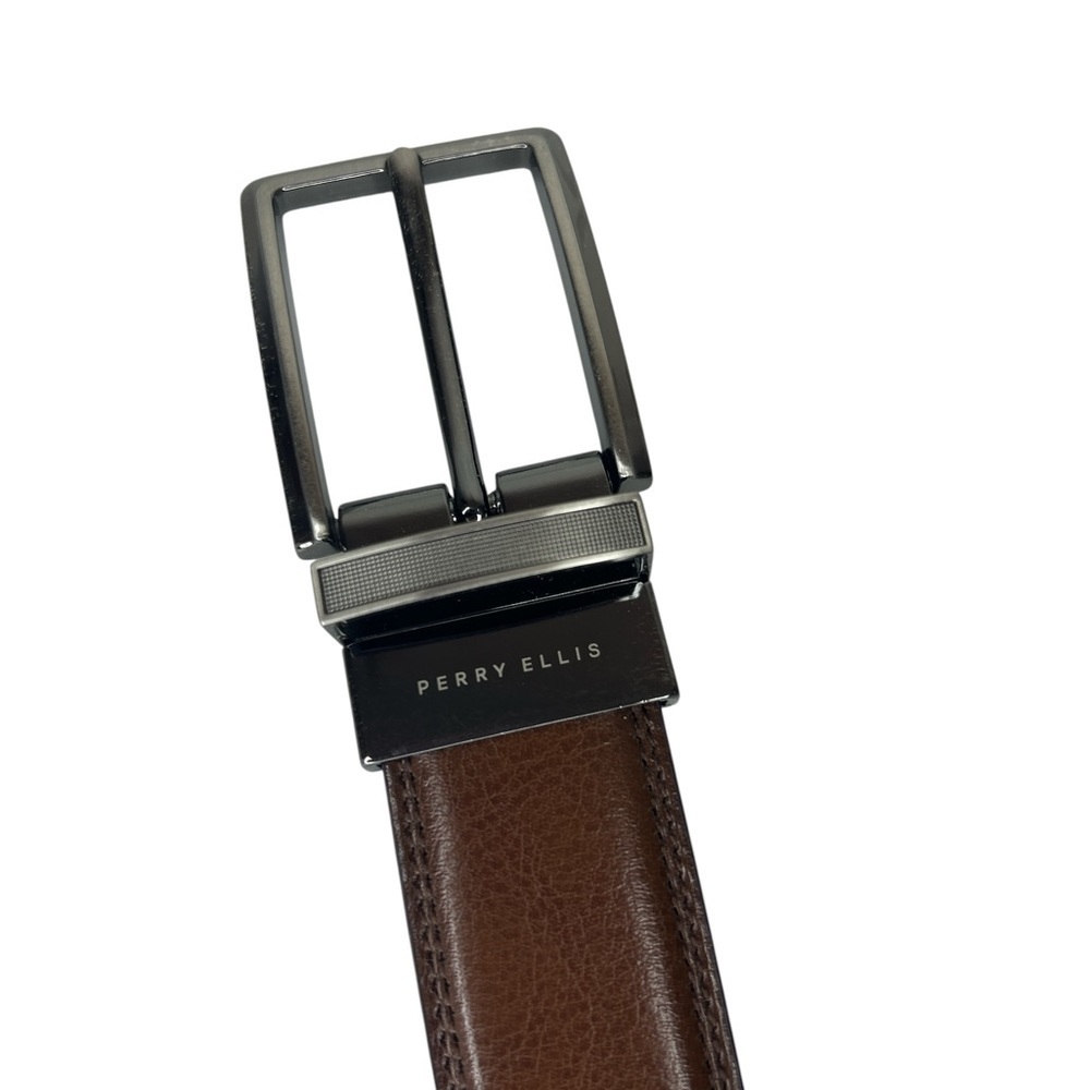 Perry Ellis Brown Bonded Leather Belt Size 30 New With Tag - Picture 3 of 6